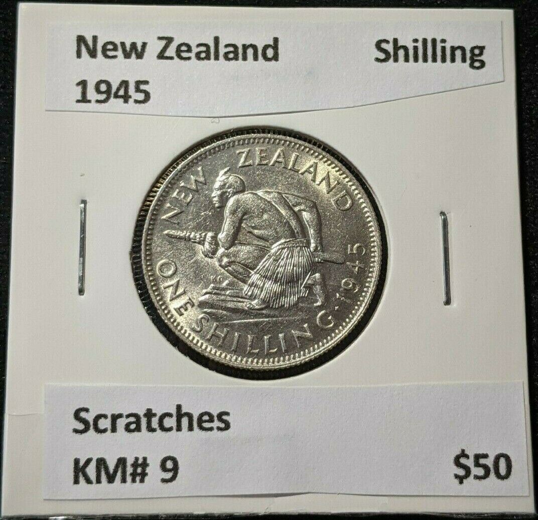 New Zealand 1945 Shilling KM# 9 Scratches #004
