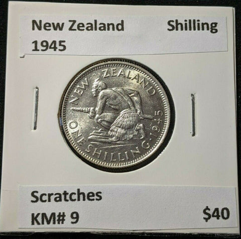 New Zealand 1945 Shilling KM# 9 Scratches #007