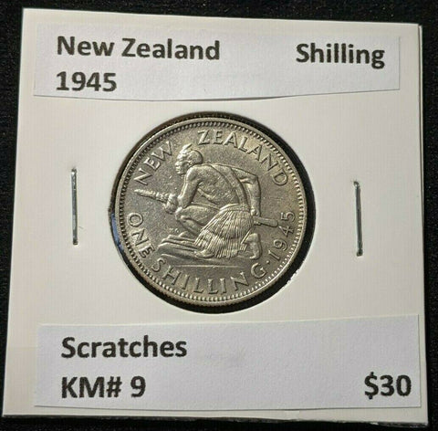 New Zealand 1945 Shilling KM# 9 Scratches #099