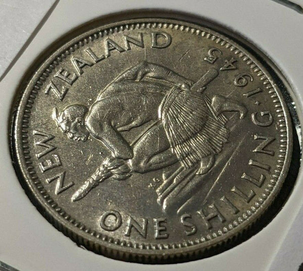 New Zealand 1945 Shilling KM# 9 Scratches #099