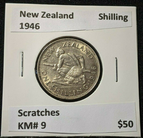 New Zealand 1946 Shilling KM# 9 Scratches #024