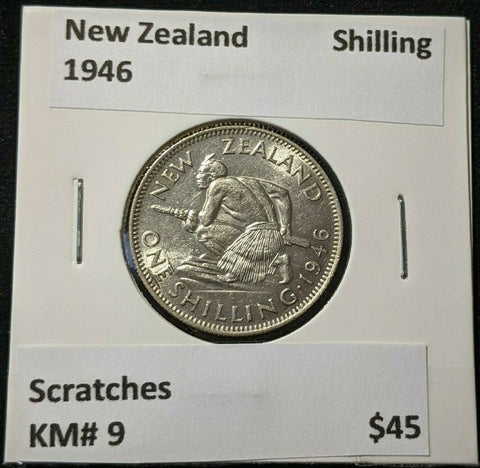 New Zealand 1946 Shilling KM# 9 Scratches #017