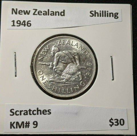 New Zealand 1946 Shilling KM# 9 Scratches #039