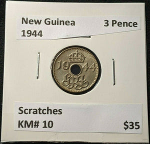 New Guinea 1944 3 Pence KM# 10 Scratches #092