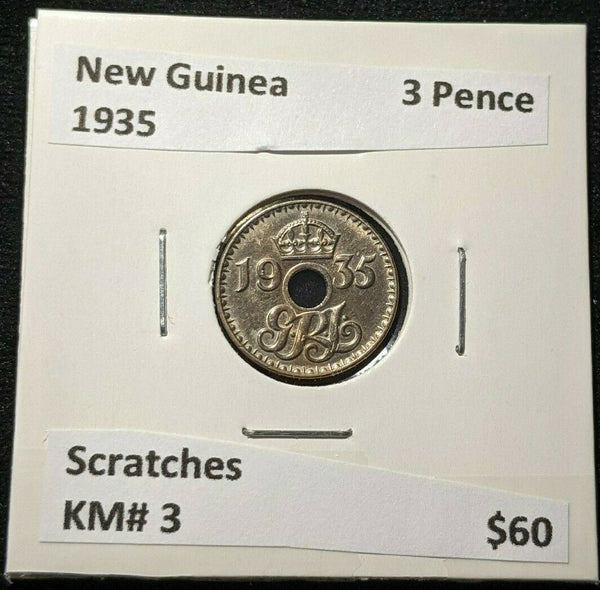 New Guinea 1935 3 Pence KM# 3 Scratches #005