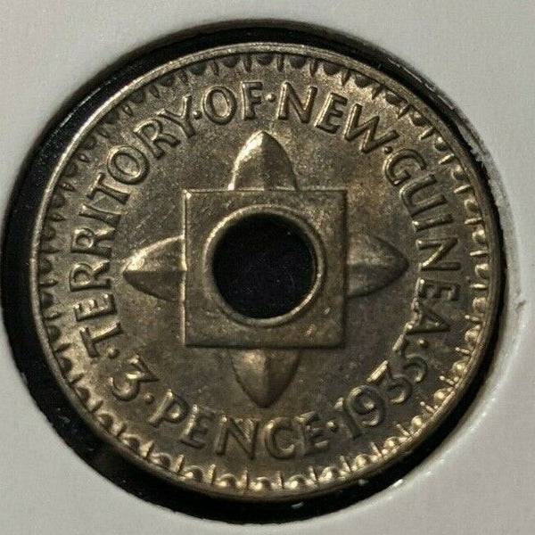 New Guinea 1935 3 Pence KM# 3 Scratches #005