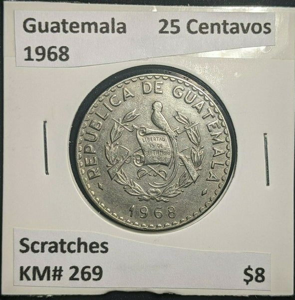 Guatemala 1968 25 Centavos KM# 269 Scratches #274   8B