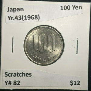 Japan Yr.43(1968) 100 Yen Y# 82 Scratches #107   10B