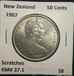 New Zealand 1967 50 Cents KM# 37.1 Scratches #285