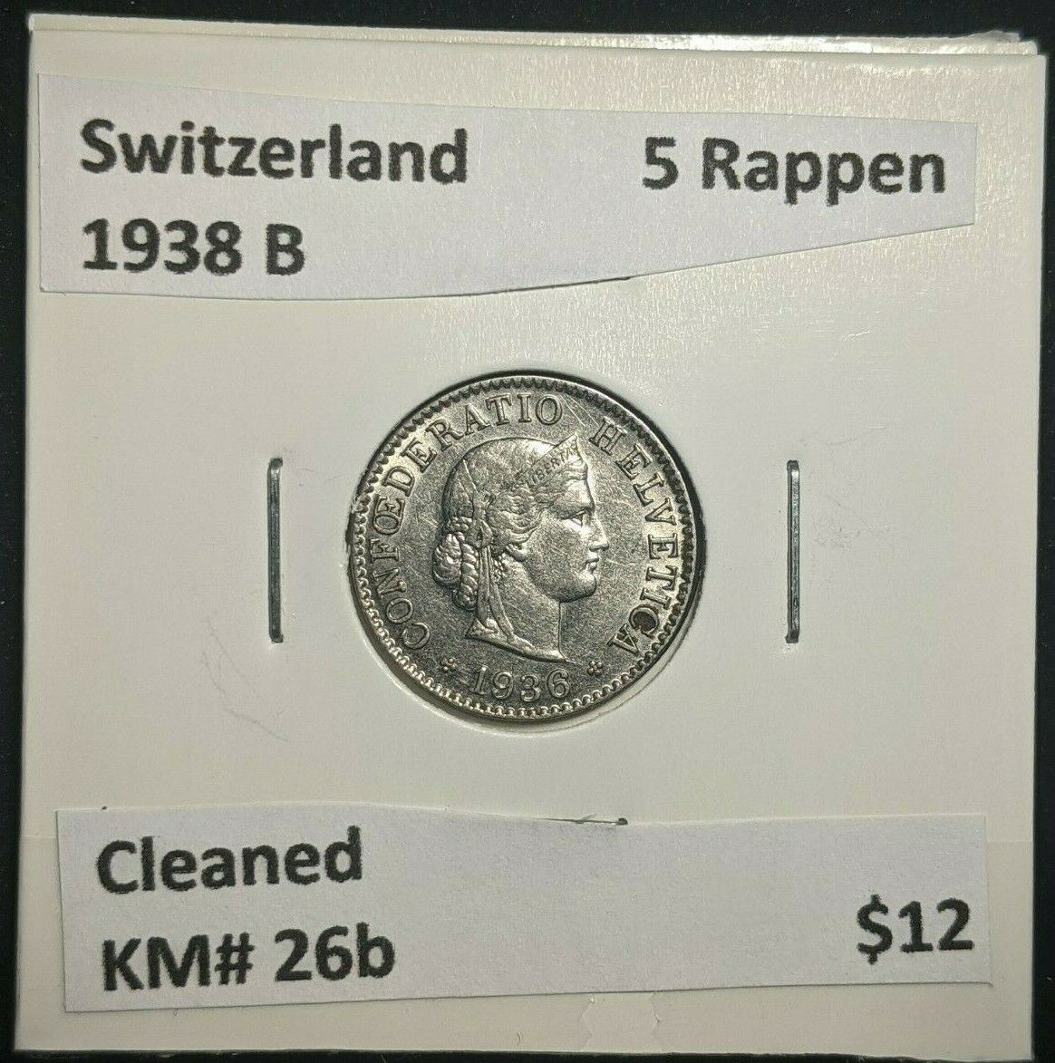 Switzerland 1938 B 5 Rappen KM# 26b Cleaned #53    #12A