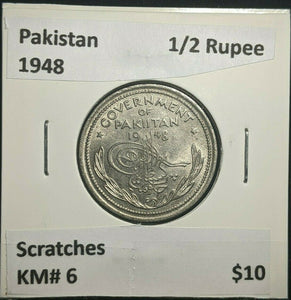 Pakistan 1948 1/2 Rupee KM# 6 Scratches #2487