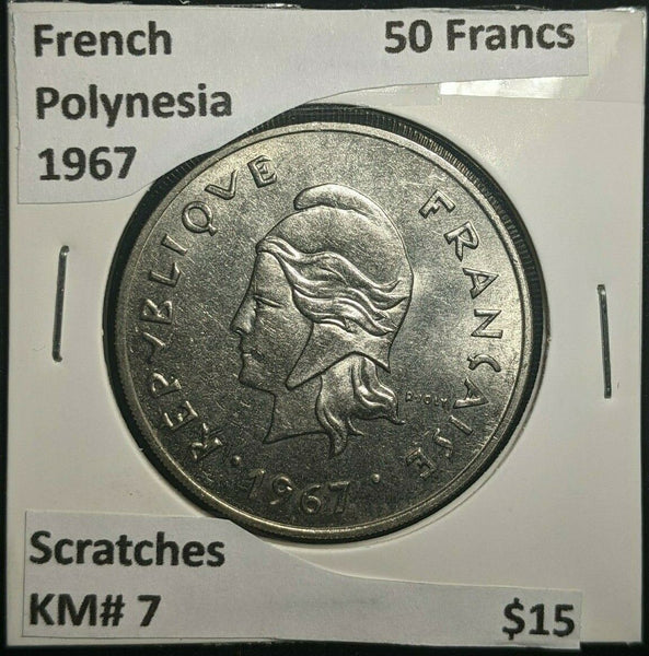 French Polynesia 1967 50 Francs KM# 7 Scratches #108