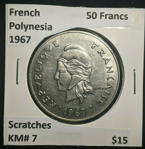 French Polynesia 1967 50 Francs KM# 7 Scratches #109