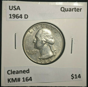 USA 1964 D Quarter KM# 164 Cleaned #111