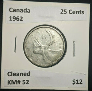 Canada 1962 25 Cents KM# 52 Cleaned #87
