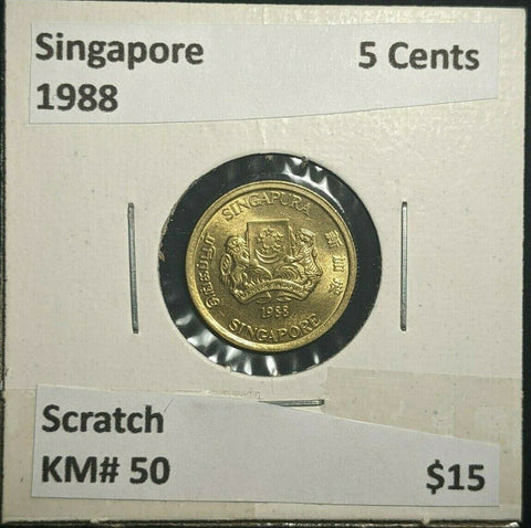 Singapore 1988 5 Cents KM# 50 Scratch #010   #11C
