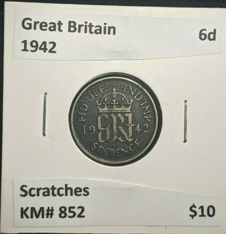 Great Britain 1942 6d Sixpence KM# 852 Scratches #083