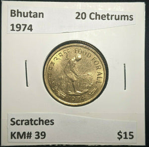 Bhutan 1974 20 Chetrums KM# 39 Scratches #1719