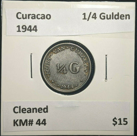 Curacao 1944 1/4 Gulden KM# 44 Cleaned #1576