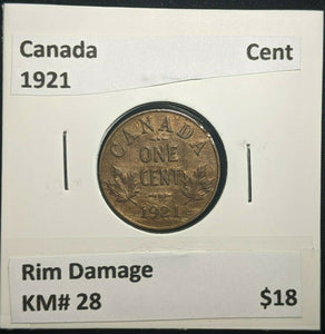 Canada 1921 Cent KM# 28 Rim Damage #790