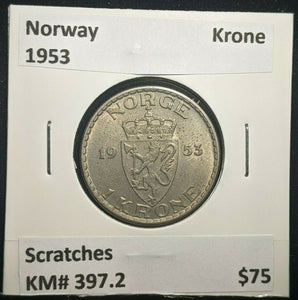 Norway 1953 Krone KM# 397.2 Scratches #1682