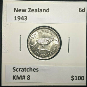 New Zealand 1943 6 Pence Sixpence 6d KM# 8 Scratches #065