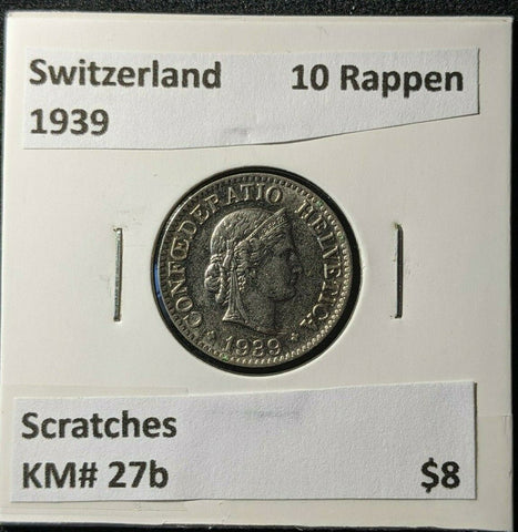 Switzerland 1939 10 Rappen KM# 27b Scratches #1956  #12B