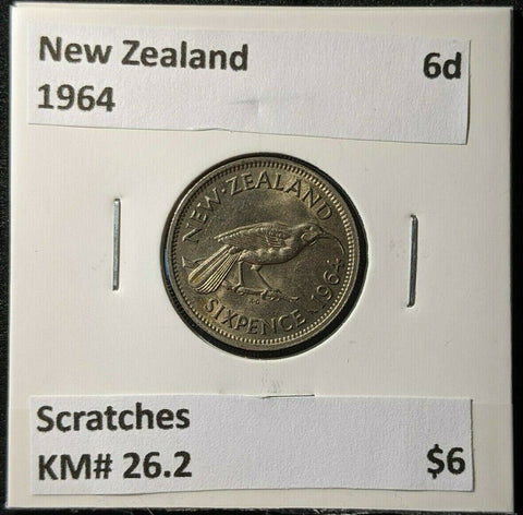 New Zealand 1964 6d sixpence KM# 26.2 Scratches #1847