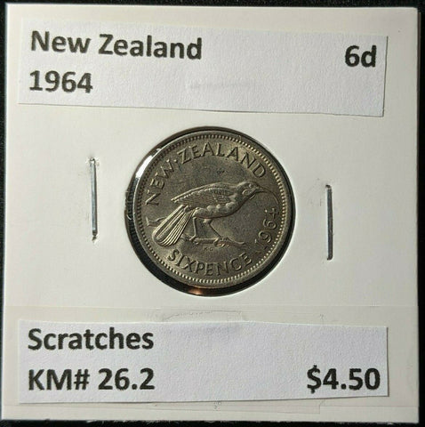 New Zealand 1964 6d sixpence KM# 26.2 Scratches #1858
