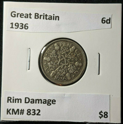 Great Britain 1936 6d sixpence KM# 832 Rim Damage #1868