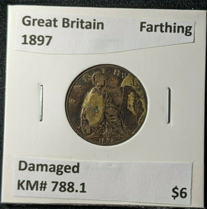Great Britain 1897 Farthing 1/4dKM# 788.1 Damaged #1965