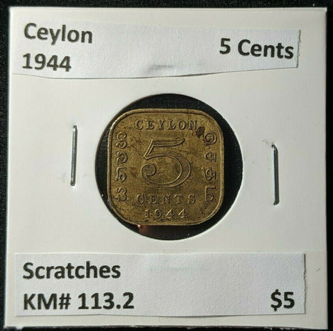 Ceylon 1944 5 Cents KM# 113.2 Scratches #1794