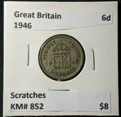 Great Britain 1946 6d sixpence KM# 852 Scratches #1817