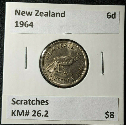 New Zealand 1964 6d sixpence KM# 26.2 Scratches #1248