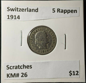 Switzerland 1914 5 Rappen KM# 26 Scratches #1239       #12A