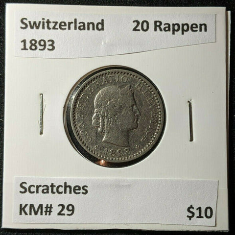 Switzerland 1893 20 Rappen KM# 29 Scratches #1986