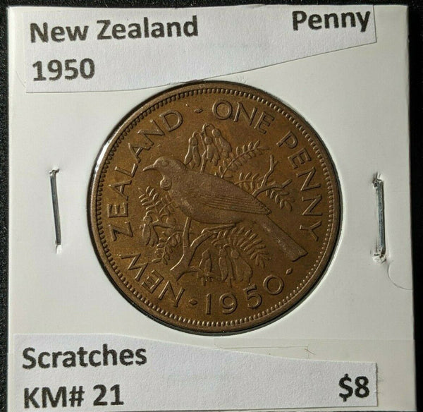 New Zealand 1950 Penny 1d KM# 21 Scratches #1970