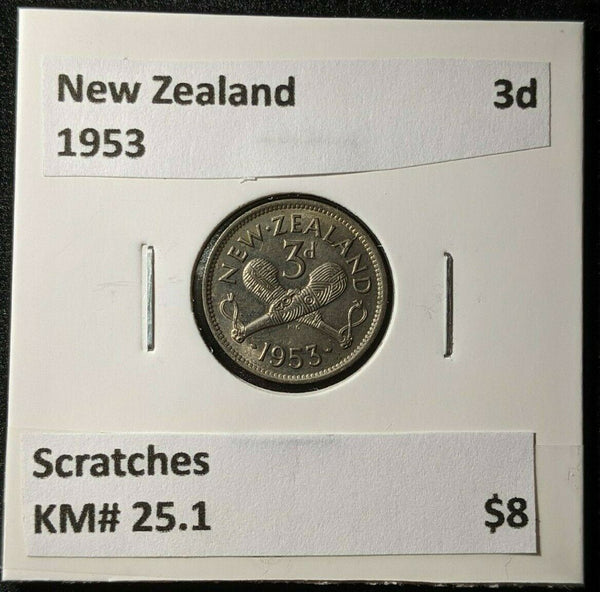 New Zealand 1953 3d Threepence  KM# 25.1 Scratches #1251