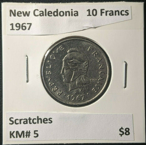 New Caledonia 1967 10 Francs KM# 5 Scratches #1303