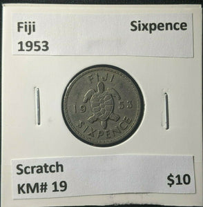 Fiji 1953 6d sixpence KM# 19 Scratch #1325