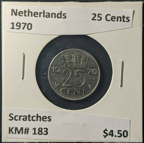 Netherlands 1970 25 Cents KM# 183 Scratches #370