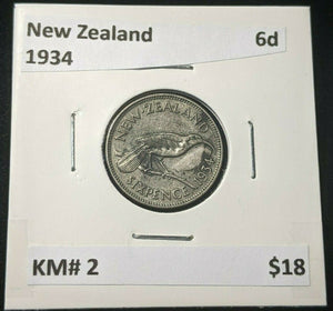 New Zealand 1934 6d sixpence KM# 2 #411