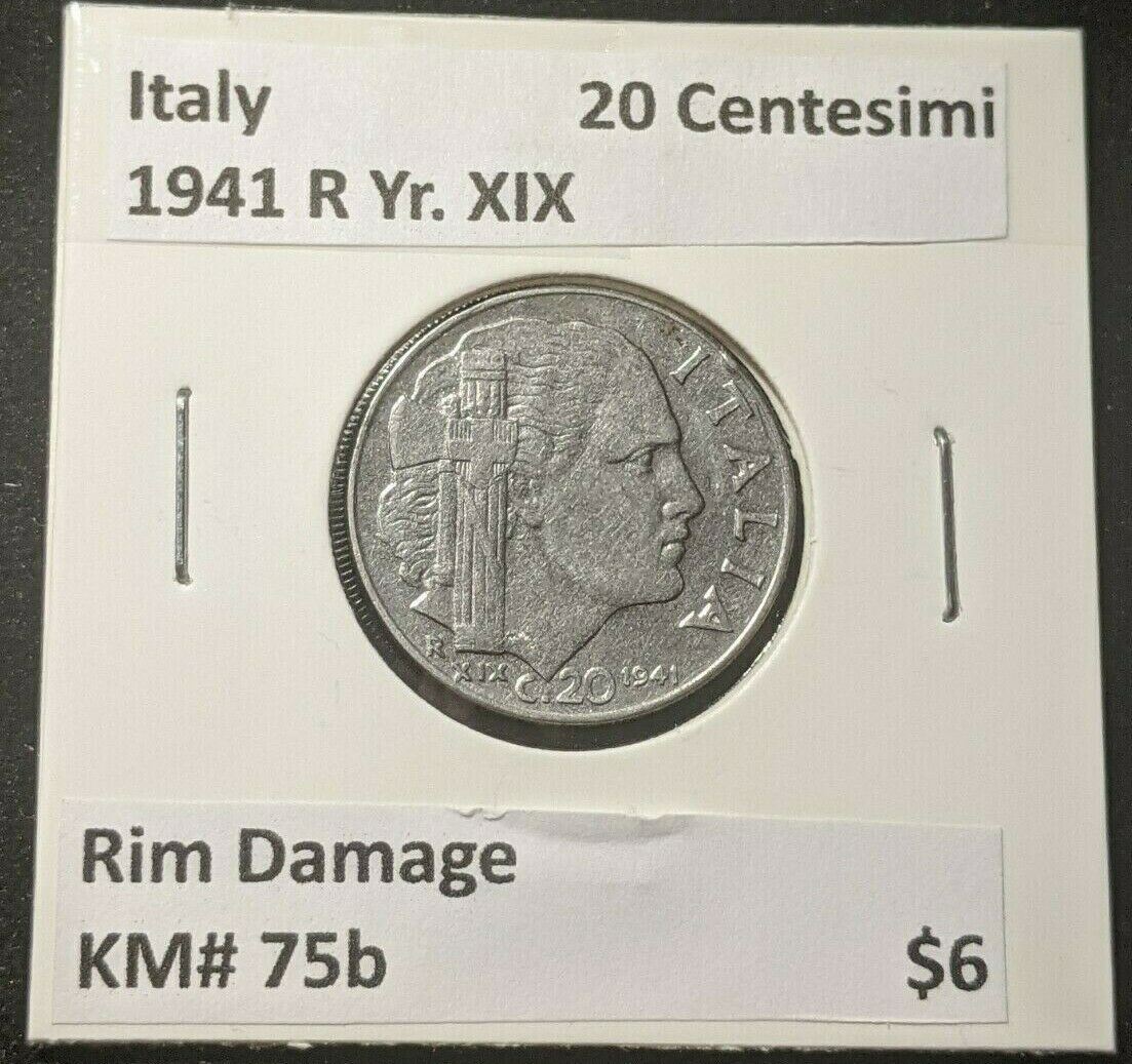 Italy 1941 R Yr. XIX 20 Centesimi KM# 75b Rim Damage #030