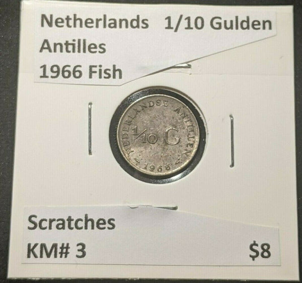 Netherlands Antilles 1966 Fish 1/10 Gulden KM# 3 Scratches  #225