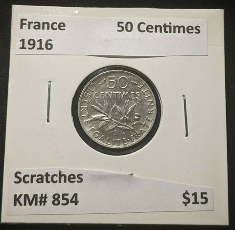 France 1916 50 Centimes KM# 854 Scratches #024