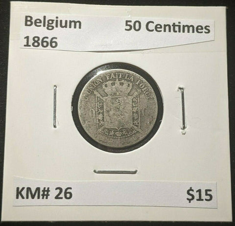 Belgium 1866 50 Centimes KM# 26 #029