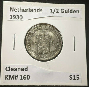 Netherlands 1930 1/2 Gulden KM# 160 Cleaned #236