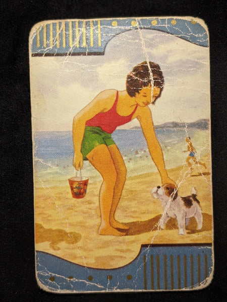 Swap Card Coles Un-Named Series Original 1950's - Girl & Puppy at Beach #108