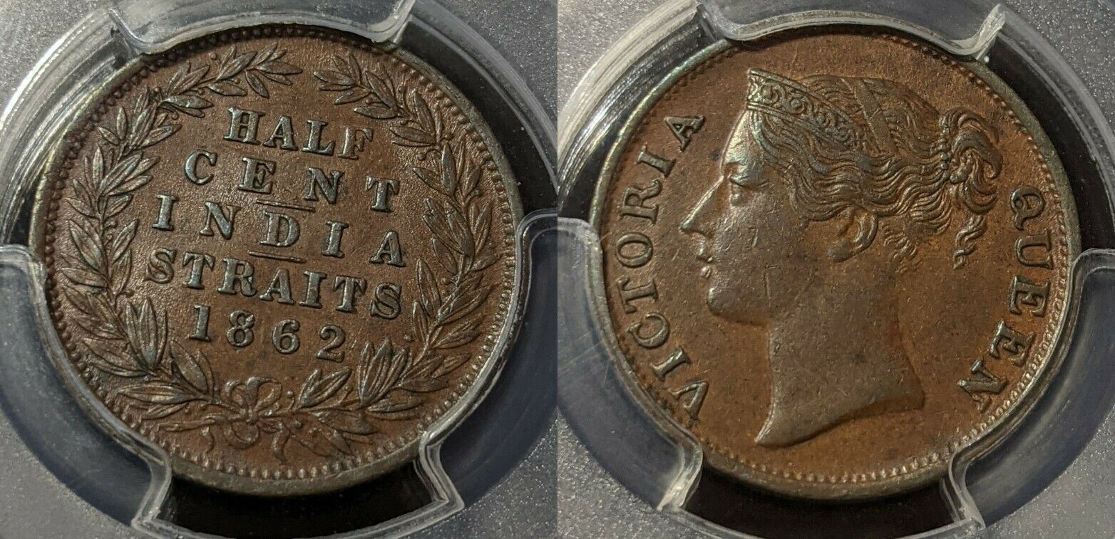 Straits Settlements 1862 Half Cent 1/2C PCGS AU53 aUNC   #443