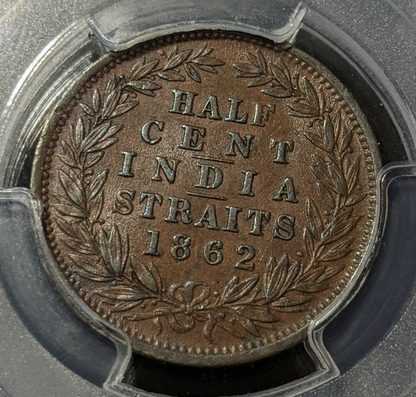 Straits Settlements 1862 Half Cent 1/2C PCGS AU53 aUNC   #443